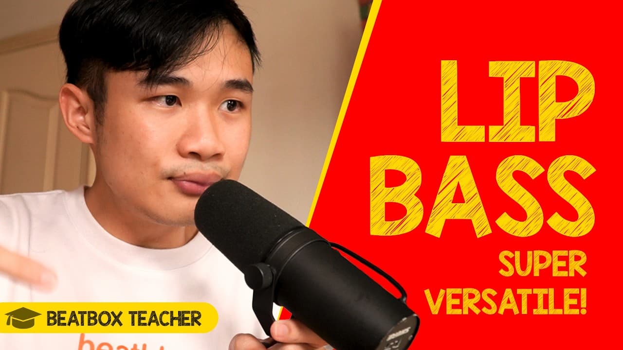 A beatboxer performing the lip bass sound into a microphone