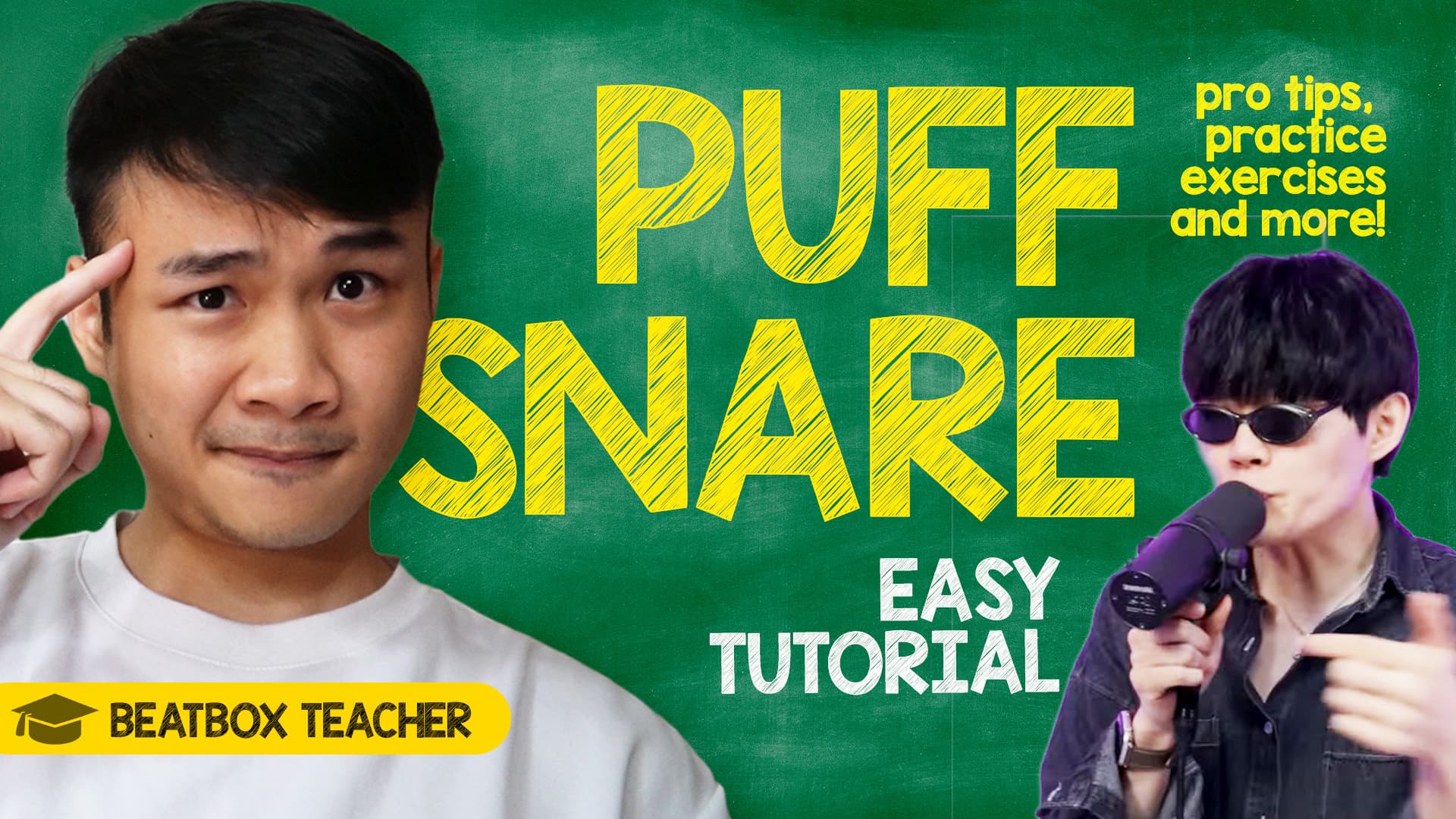 A beatboxer executing the PF puff snare technique