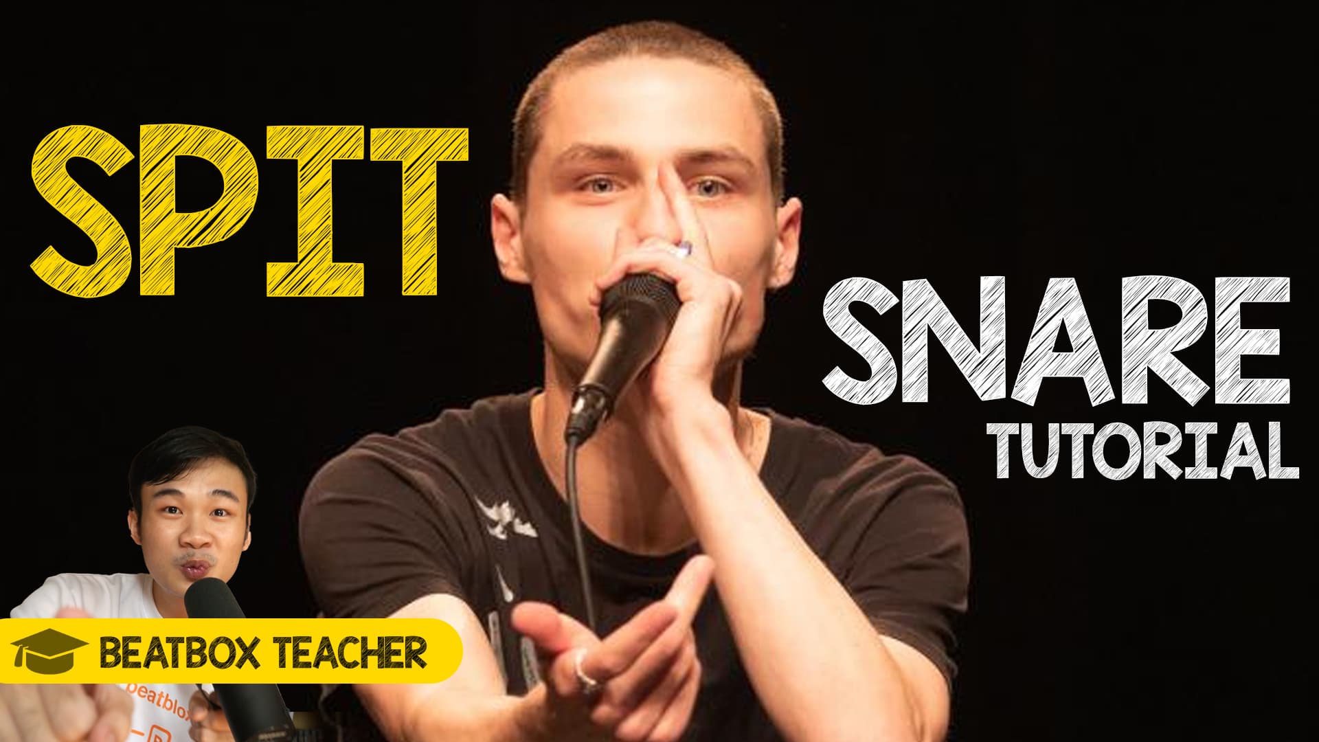 A beatboxer performing the spit snare with sharp, explosive precision